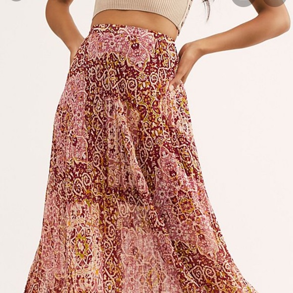 Free People Boho Pleated Midi Skirt - Picture 2 of 5